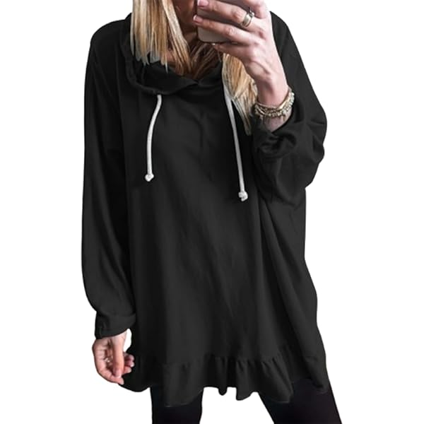 Women's Soft Long Sleeve Pull Over Ruffled Hem Fashion Hoodie